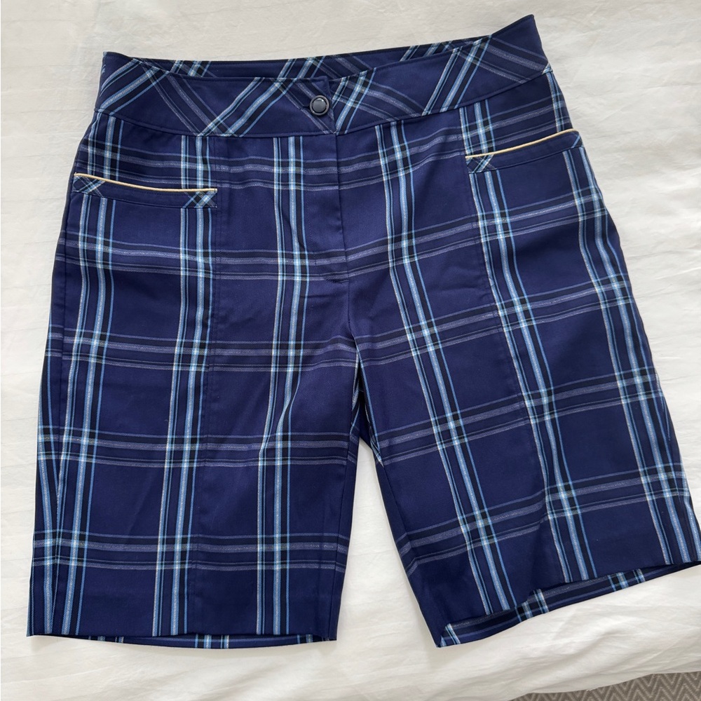 EP Pro Kings Landing Blue Plaid Golf Shorts Bermuda Womens Size 8 Performance